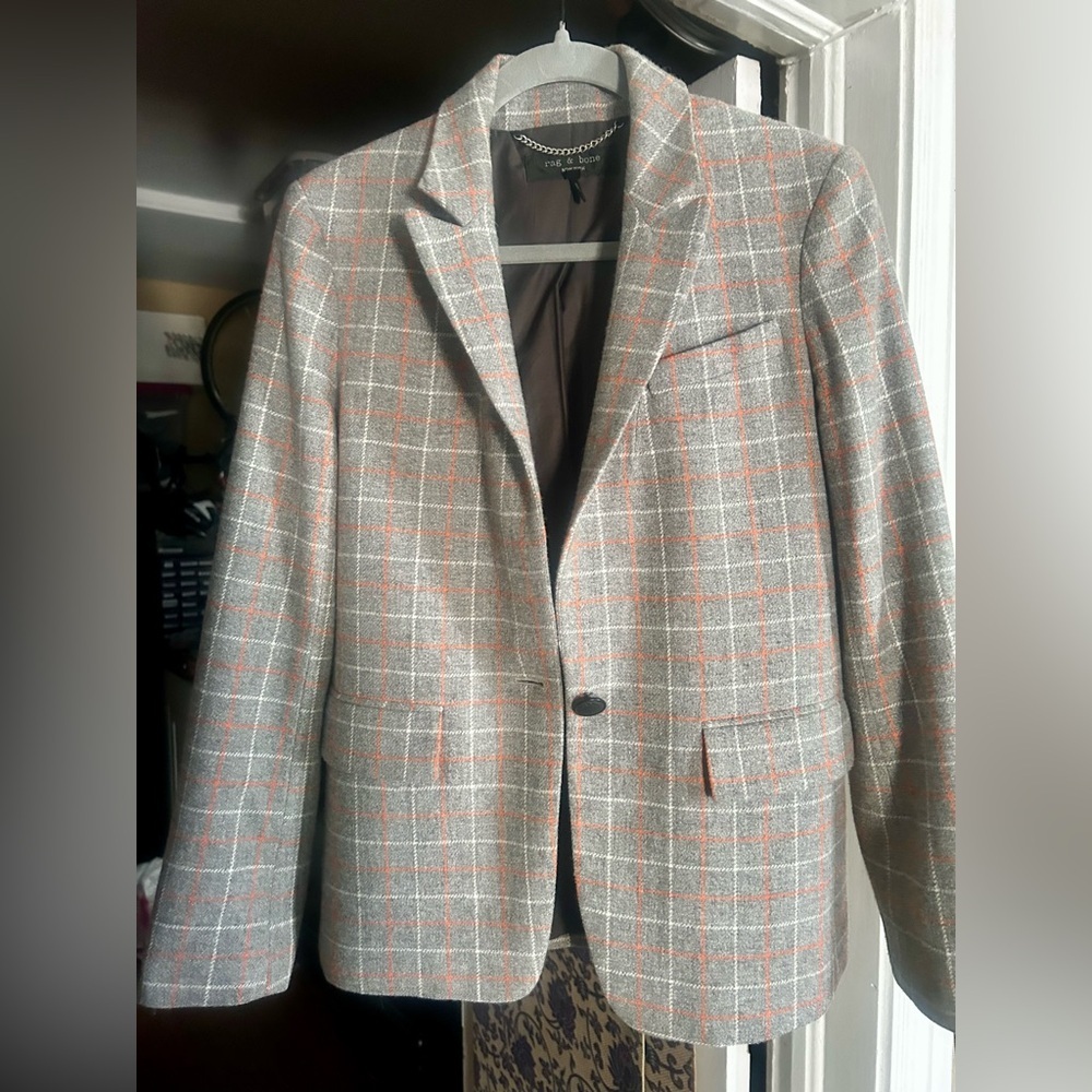 RAG & BONE Cotton Wool Blazer grey plaid size 2 Small - Picture 4 of 16